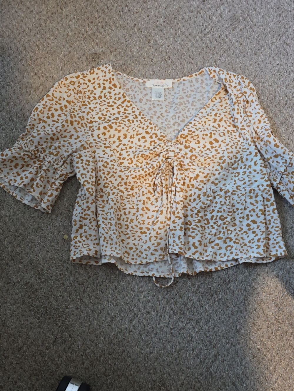 Universal Thread Cream & Mustard Leopard-Print Tie Front Blouse